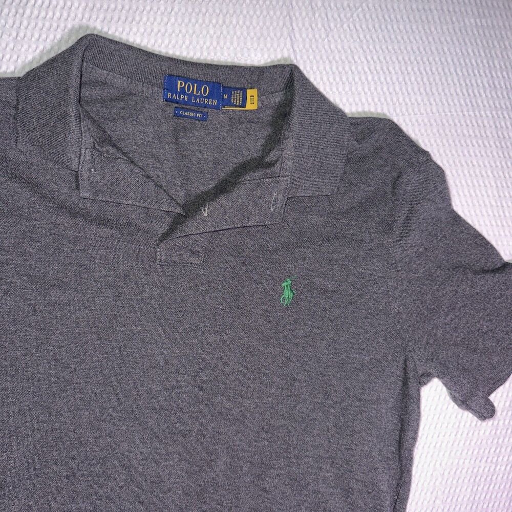 Polo Ralph Lauren Custom Slim Fit Charcoal Gray Polo Shirt Green Pony Logo Med